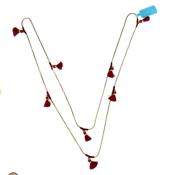 NWT Anthro Shiraleah Lena Necklace Gold Magenta Tassels 25" Long Boho Je… - Picture 5 of 5